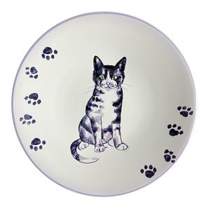 Casamoda Paw Prints Dessert Salad Ceramic Seated Cat Kitten Cute Plate EUC 8.25"